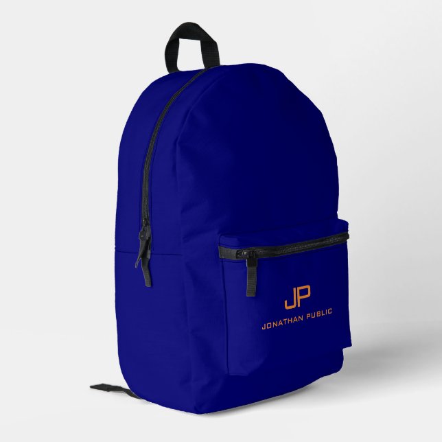 Trendy Dark Navy Blue Solid Colour Personalised Printed Backpack (Back Corner Left)