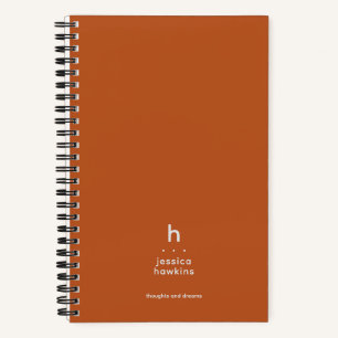 Trendy Dark Pumpkin Orange Modern Monogram Notebook