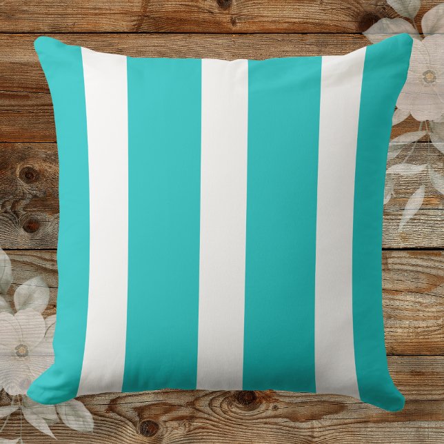 Trendy Deep Aqua And White Awning Striped Cushion (Creator Uploaded)