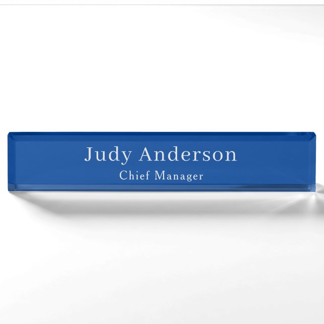 Trendy Deep Blue Professional Plain Modern Elegant Nameplate (Front)