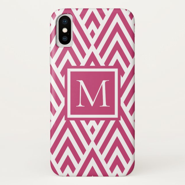 Trendy Deep Pink Monogram Arrow Diamond Pattern Case-Mate iPhone Case (Back)