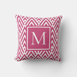 Trendy Deep Pink Monogram Arrow Diamond Pattern Cushion