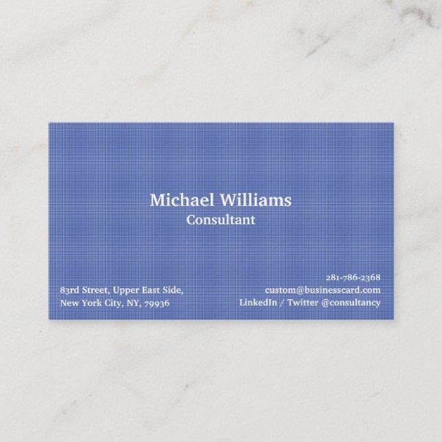 Trendy Denim Blue Chequered Pattern Modern Elegant Business Card (Front)