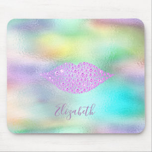 Trendy Diamonds Lips Rainbow  Holographic Mouse Pad