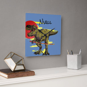 Trendy Dinosaur    Square Wall Clock