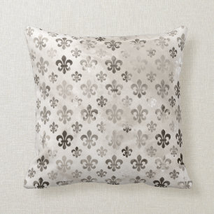 Trendy Distressed Silver Grey Fleur De Lis Pattern Cushion