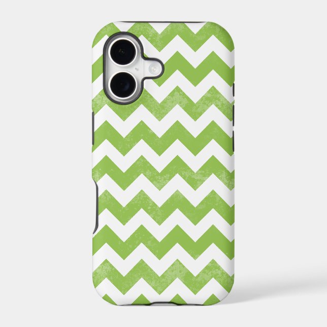 Trendy Distressed Worn Green White Chevron Pattern (Back)