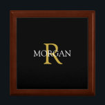 Trendy DIY Monogram & Name, Gold/White Text, Black Gift Box<br><div class="desc">Personalise with your Monogram and Name In Gold and White Text. This simple Classic Design is sure to get attention.</div>