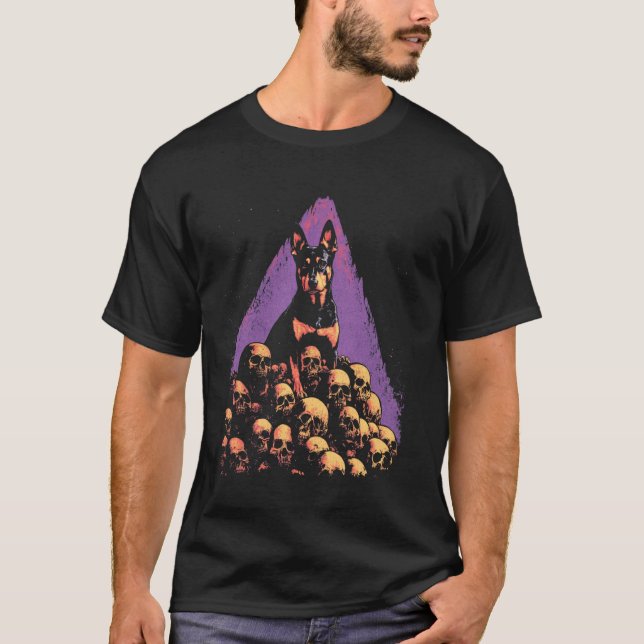 Trendy Doberman Dog Skeleton Mountain Goth T-Shirt (Front)