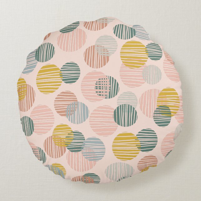 Trendy dots pattern wrapping paper round cushion (Back)