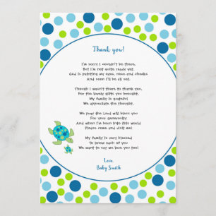 Trendy Dots Sea Turtle baby thank you note + poem
