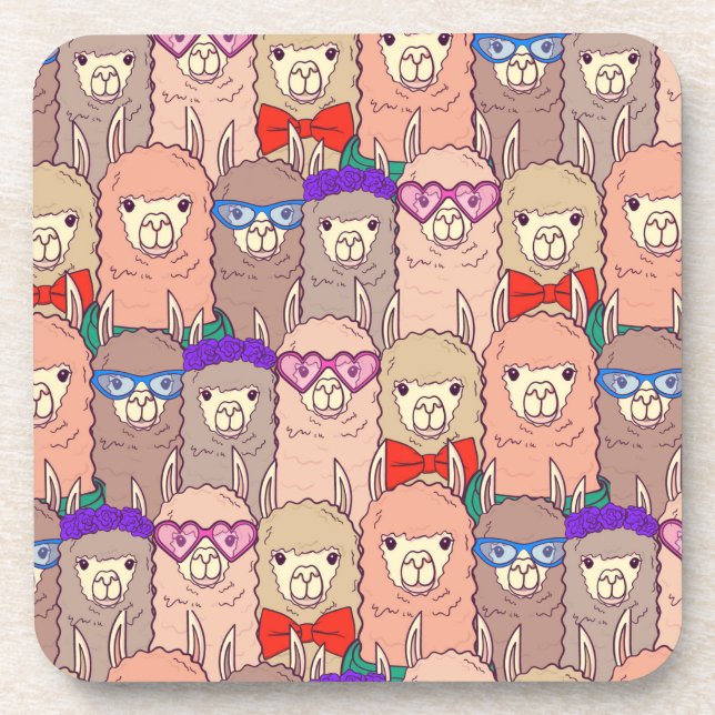 Trendy Dressed Llama Pattern Coaster (Front)