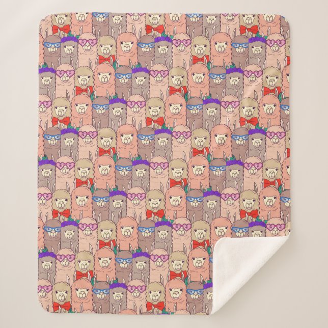 Trendy Dressed Llama Pattern Sherpa Blanket (Front)