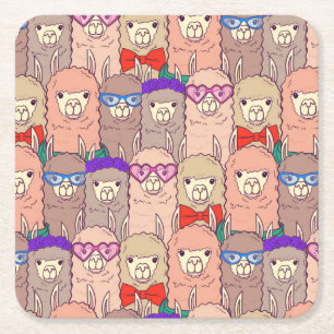Trendy Dressed Llama Pattern Square Paper Coaster