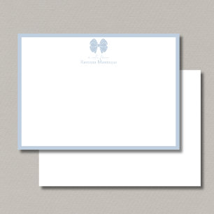 Trendy Dusty Blue Bow Border Name Wedding Card