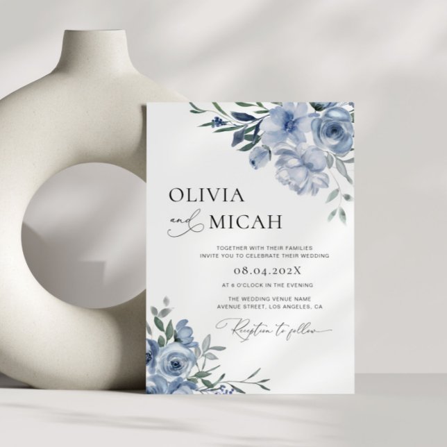 trendy dusty blue floral wedding invitation (Creator Uploaded)