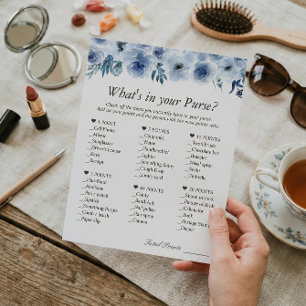 Trendy Dusty Blue Floral What's In Your Purse Game Flyer