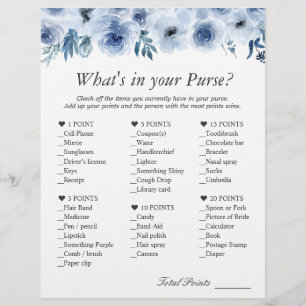 Trendy Dusty Blue Floral What's In Your Purse Game Flyer
