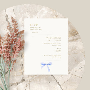 Trendy Dusty Blue Ribbon Wedding RSVP  Card