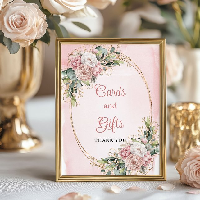 Trendy Dusty Pink Flowers Gold Glitter Cards Gifts Poster (Trendy Dusty Pink Flowers Gold Glitter Cards and Gifts)