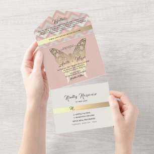 Trendy Dusty Pink Wedding All In One Invitation