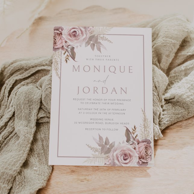 Trendy Dusty Rose Floral Boho Wedding Invitation (Creator Uploaded)