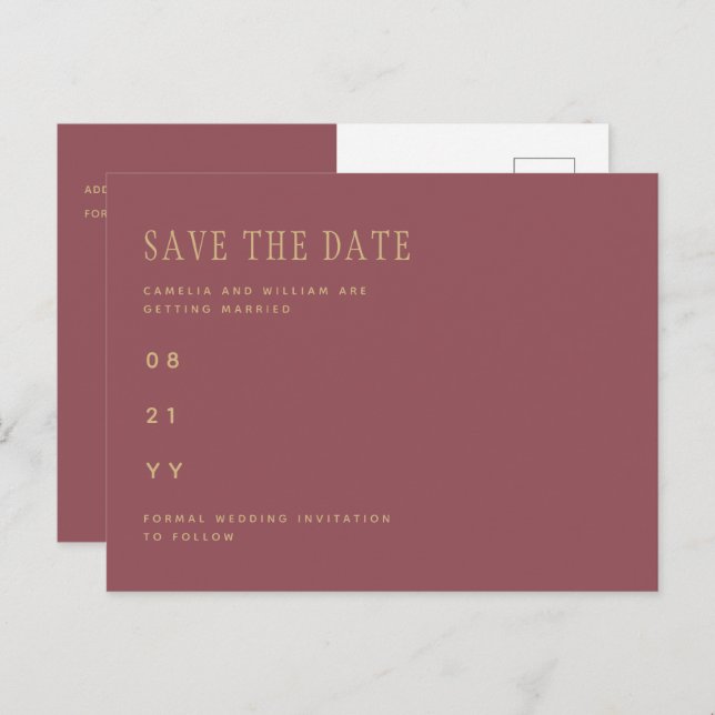 Trendy Dusty Rose Pink Gold Wedding SAVE THE DATE Postcard (Front/Back)
