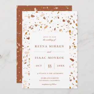 Trendy Earthy Terrazzo Artisan Frame Wedding Invitation