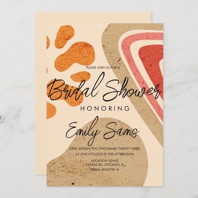 Trendy Earthy Tone Shapes Abstract Bridal Shower  Invitation (Front/Back)