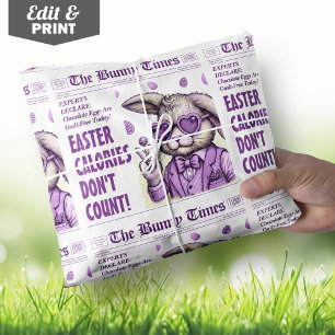 Trendy Easter Bunny Gift Wrap, Custom Newspaper  Wrapping Paper