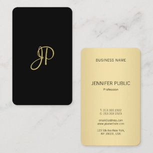 Trendy Elegant Black And Gold Modern Monogram Business Card