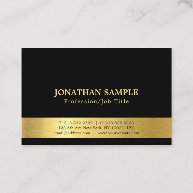 Trendy Elegant Black And Gold Plain Luxury Modern Business Card (Front)