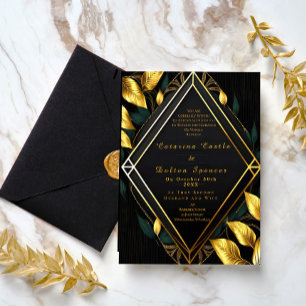 Trendy Elegant Black Velvet and Gold Foliage 