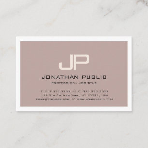 Trendy Elegant Brown Monogram Design Modern Plain Business Card