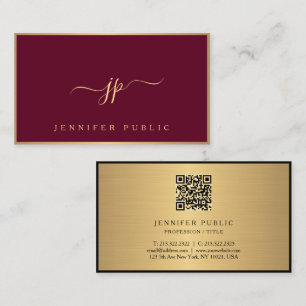 Trendy Elegant Calligraphy Script Bordeaux & Gold Business Card