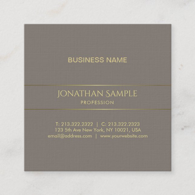 Trendy Elegant Colour Gold Striped Chic Plain Luxe Square Business Card (Front)