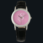 Trendy Elegant DIY White Script Monogram/Pink Watch<br><div class="desc">Personalise this trendy,  cool Watch with Your Monogram in white Script Lettering on a Pink background. A unique,  fresh,  feminine and girly accessory.</div>