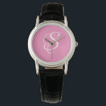 Trendy Elegant DIY White Script Monogram/Pink Watch<br><div class="desc">Personalise this trendy,  cool Watch with Your Monogram in white Script Lettering on a Pink background. A unique,  fresh,  feminine and girly accessory.</div>