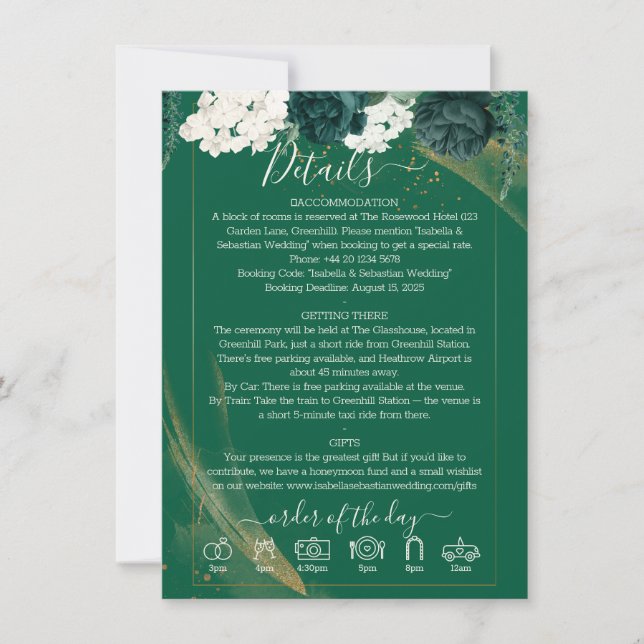 Trendy Elegant Emerald Green Rose Wedding Program Invitation (Front)