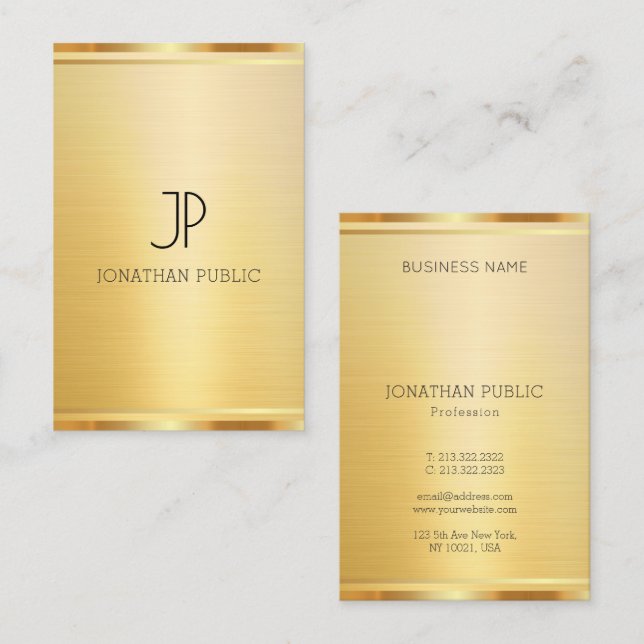 Trendy Elegant Faux Gold Template Modern Vertical Business Card (Front/Back)