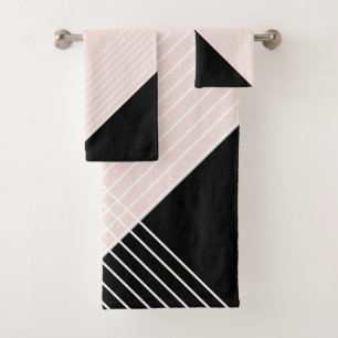 Trendy Elegant Geometric Chic On Blush And Black Bath Towel Set