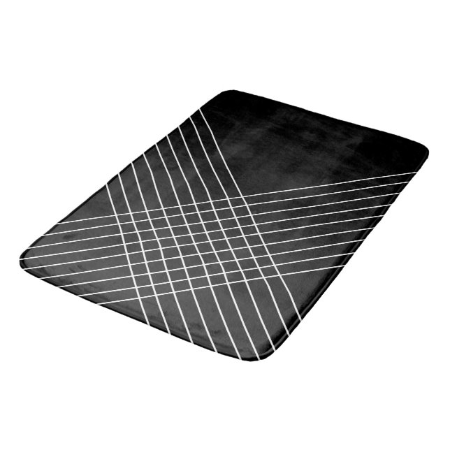 Trendy Elegant Geometric On Black Bath Mat (Angled)
