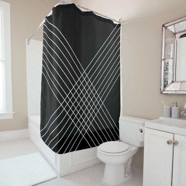 Trendy Elegant Geometric On Black Shower Curtain (In Situ)
