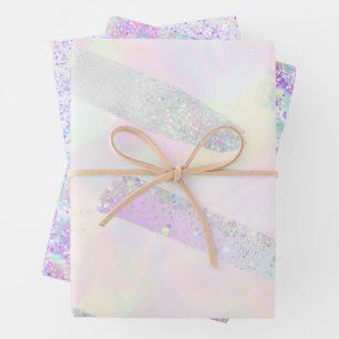 Trendy Elegant Glitter Confetti Holographic Girly Wrapping Paper Sheet