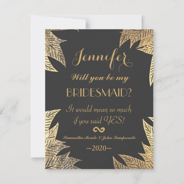 Trendy Elegant Gold Faux Drawn Leaf Pattern Invitation (Front)