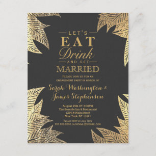 Trendy Elegant Gold Faux Drawn Leaf Pattern Invitation