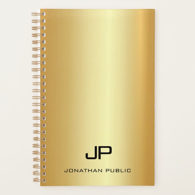 Trendy Elegant Gold Look Modern Monogram Name Planner (Front)