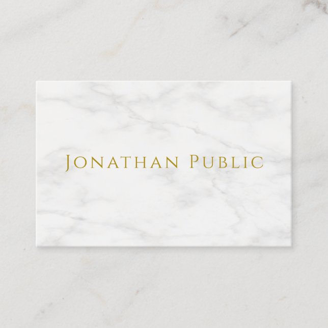 Trendy Elegant Gold Text White Marble Template Business Card (Front)