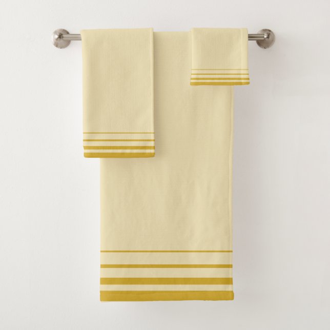 Trendy Elegant Golden Lines on Champagne Beige Bath Towel Set (Insitu)
