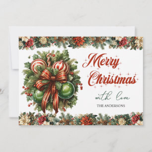 Trendy elegant green holly & Christmas decoration Holiday Card